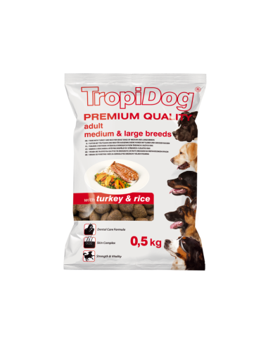 TropiDog Premium Junior L breeds - Turkey and rice 500gr