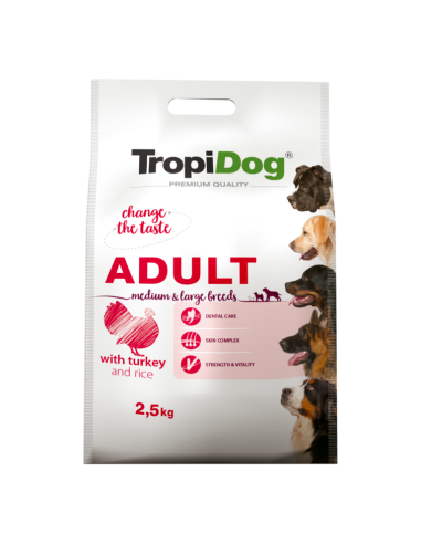 TropiDog Premium Junior L breeds - Turkey and rice 2.5kg