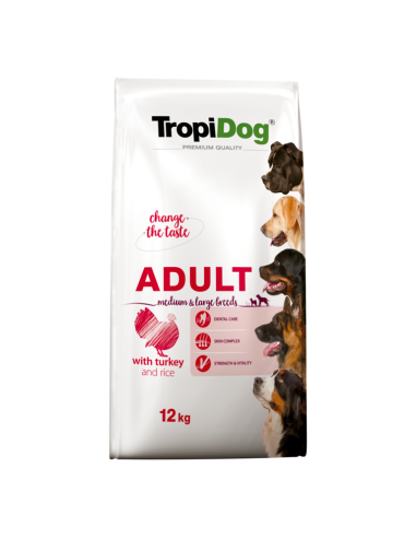 TropiDog Premium Junior L breeds - Turkey and rice 12kg