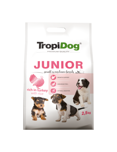 TropiDog Premium Junior Small & Medium breeds - Turkey & rice 2.5kg