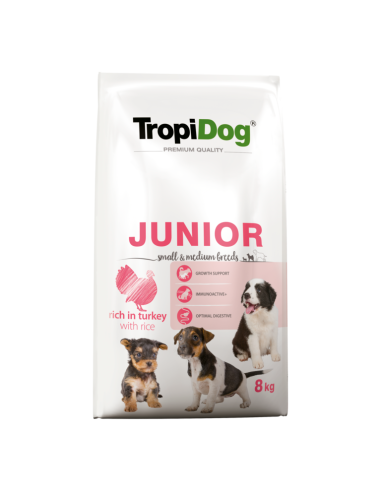 TropiDog Premium Junior Small & Medium breeds - Turkey & rice 12kg